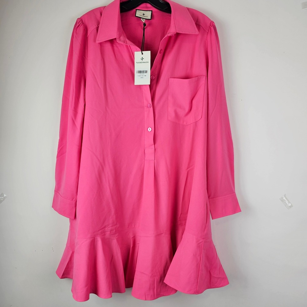 Tuckernuck NWT Callahan Shirt Dress Hot Pink Collared Button Large Y23002T